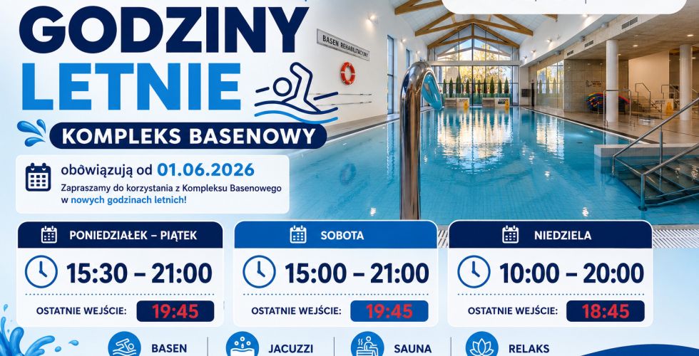 Godziny otwarcia Kompleksu Basenowego w okresie letnim